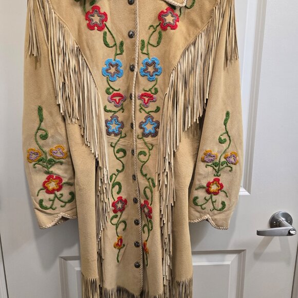 Amazing Floral Beaded Suede Leather Coat Dress by Diamond Leathers - Picture 1 of 12